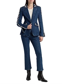 Milly Imitation Pearl-Embellished Denim Blazer
