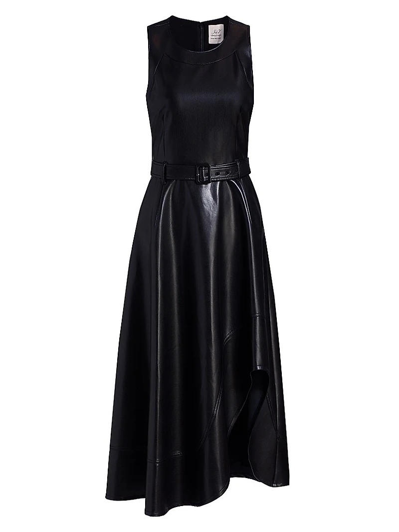Zelda Faux-Leather High-Low Midi-Dress