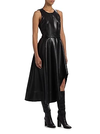 Zelda Faux-Leather High-Low Midi-Dress