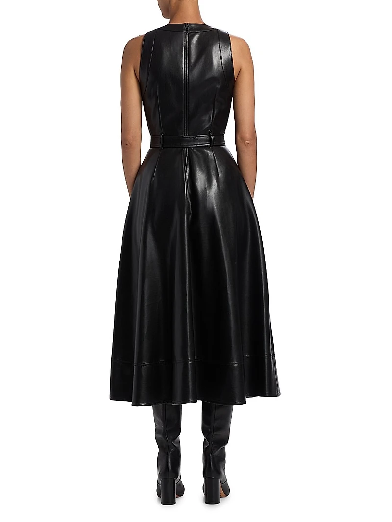 Zelda Faux-Leather High-Low Midi-Dress