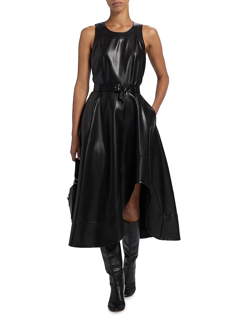 Zelda Faux-Leather High-Low Midi-Dress