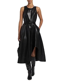 Zelda Faux-Leather High-Low Midi-Dress