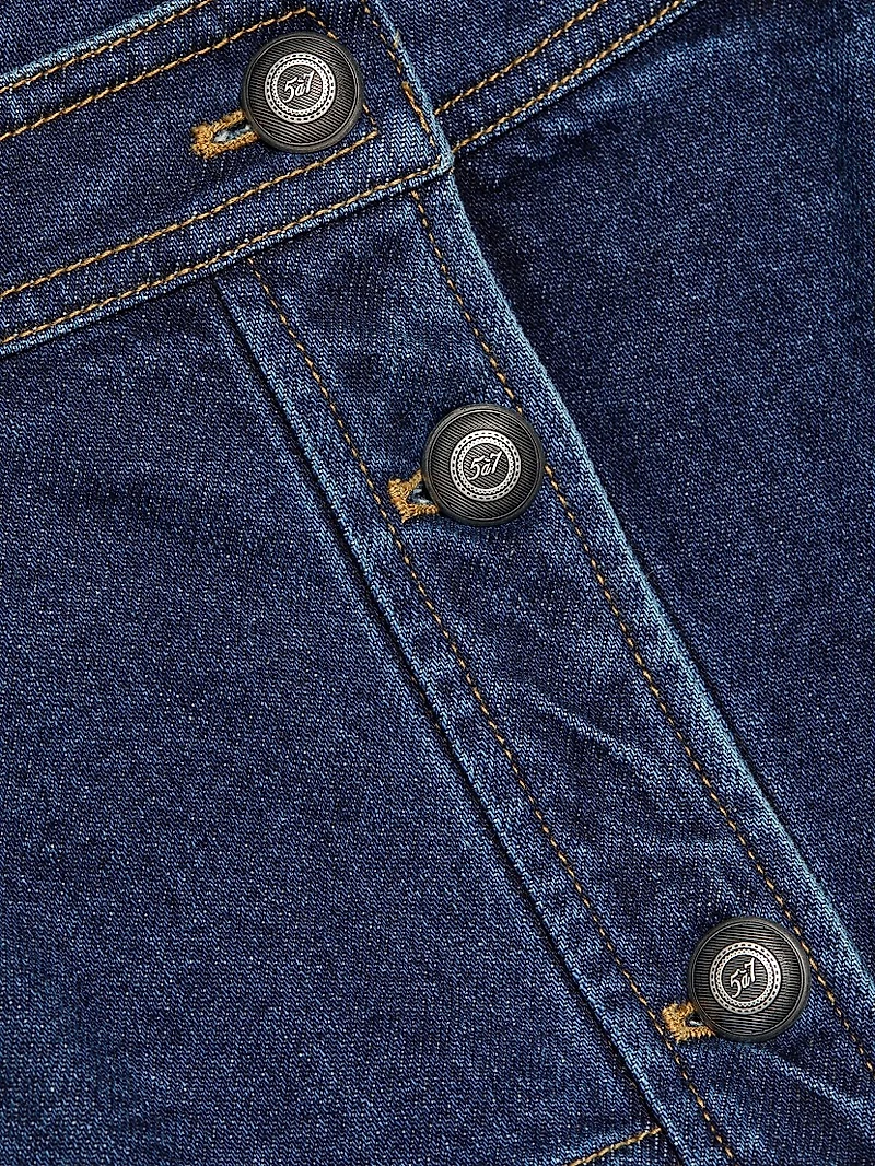Wilhelmina Tiered Button-Front Denim Midi-Skirt
