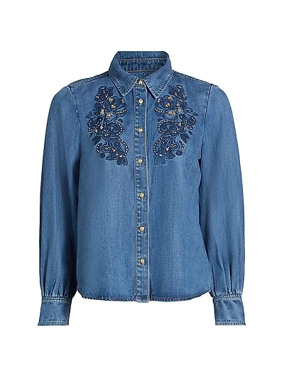 Juliette Rhinestone-Embellished Embroidered Top
