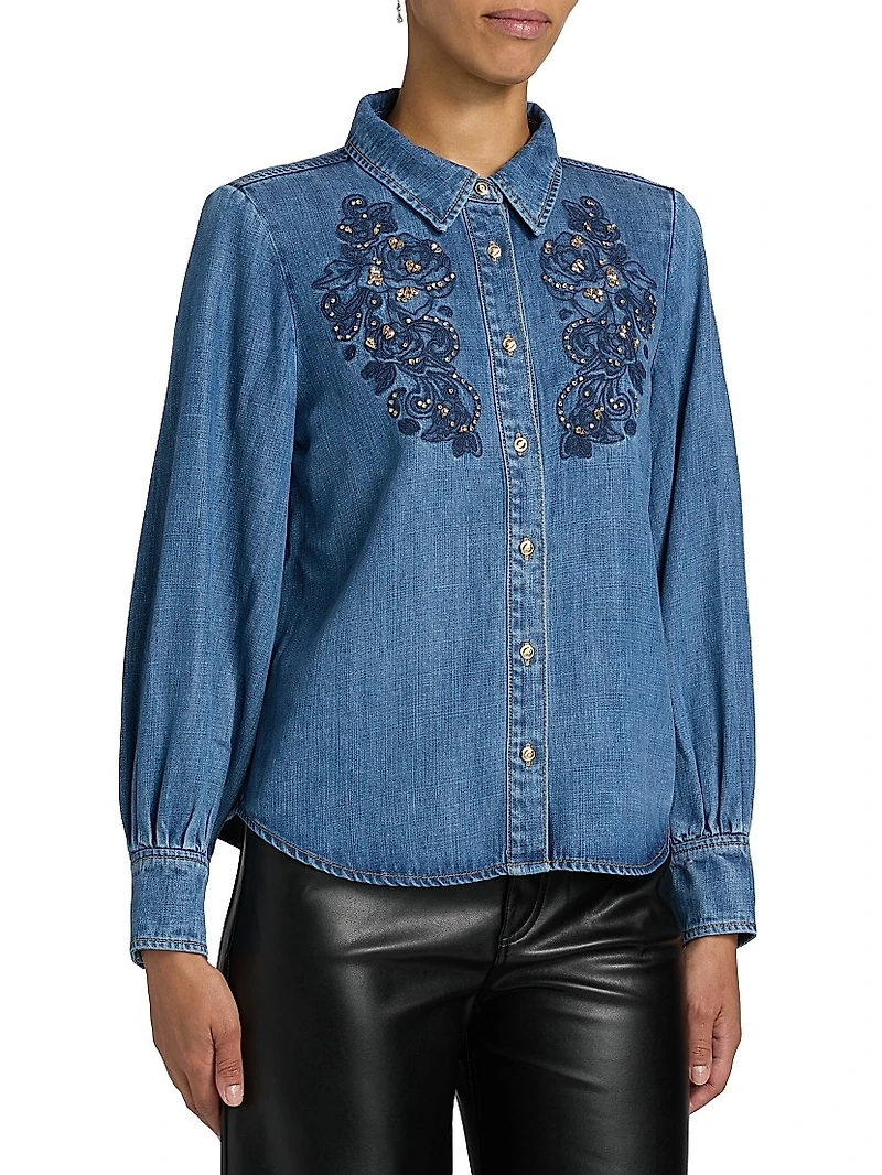 Juliette Rhinestone-Embellished Embroidered Top