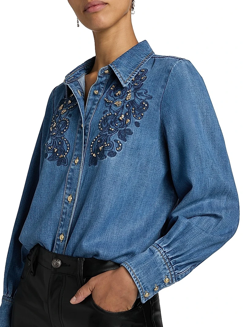 Juliette Rhinestone-Embellished Embroidered Top