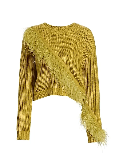 Kaelie Feather-Trim Knit Sweater