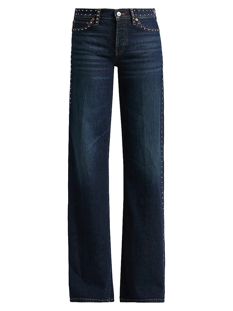Studded Mid-Rise Wide-Leg Jeans
