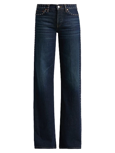 Studded Mid-Rise Wide-Leg Jeans