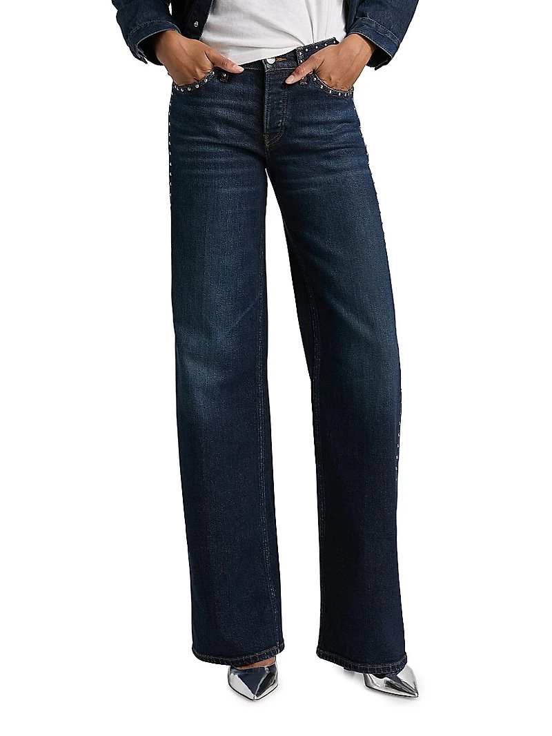 Studded Mid-Rise Wide-Leg Jeans