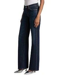 Studded Mid-Rise Wide-Leg Jeans