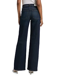 Studded Mid-Rise Wide-Leg Jeans