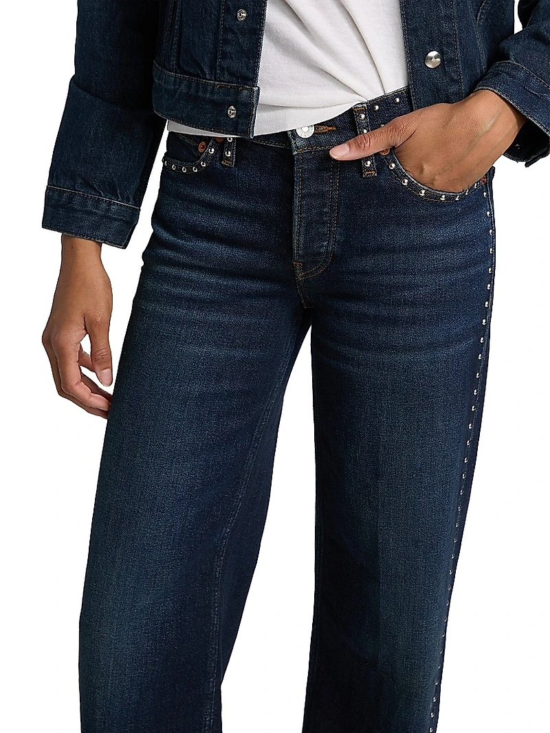 Studded Mid-Rise Wide-Leg Jeans