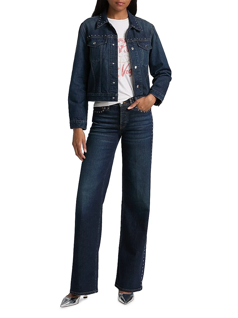 Studded Mid-Rise Wide-Leg Jeans