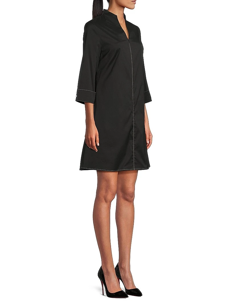 Zip-Front Stretch Cotton Shirtdress