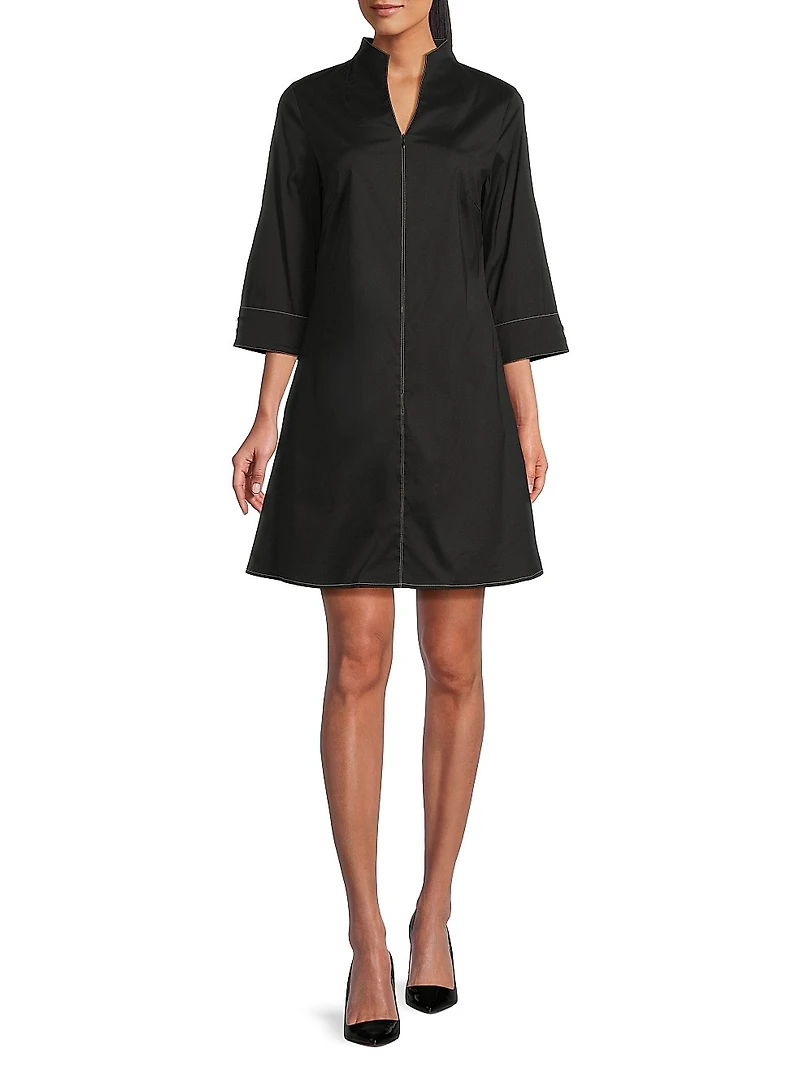 Zip-Front Stretch Cotton Shirtdress