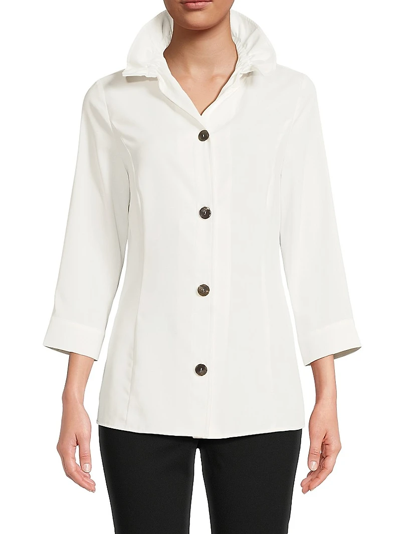 Ruffle Neck Crepe Blouse