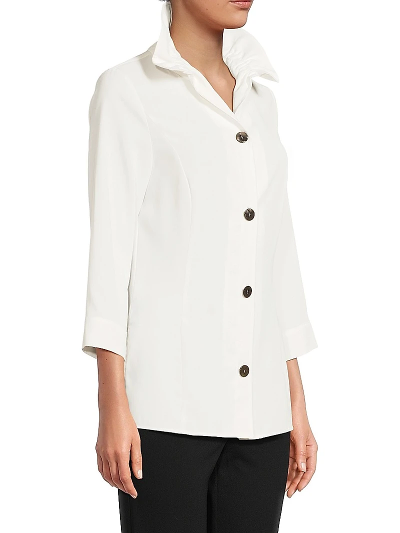 Ruffle Neck Crepe Blouse