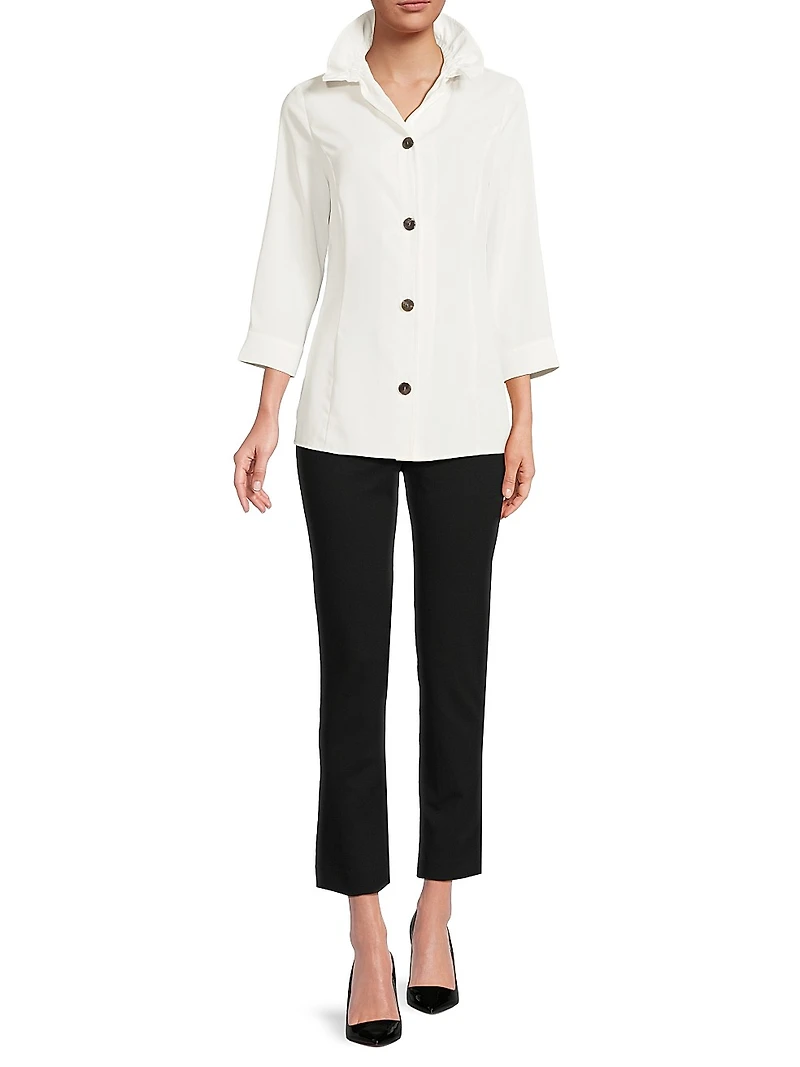 Ruffle Neck Crepe Blouse