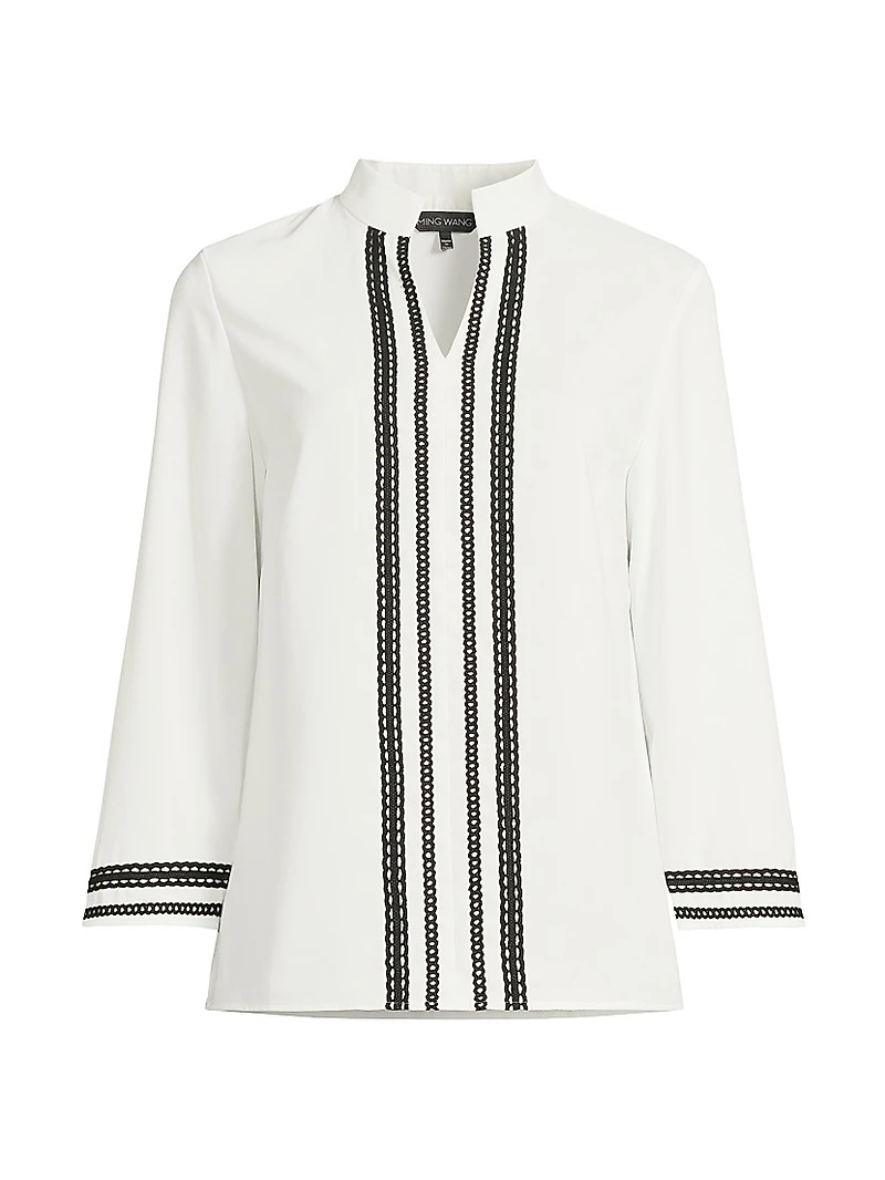Ribbon Trim Crepe Blouse