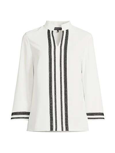 Ribbon Trim Crepe Blouse