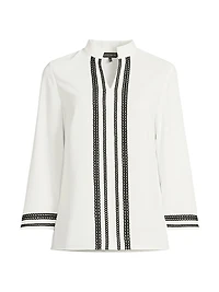 Ribbon Trim Crepe Blouse