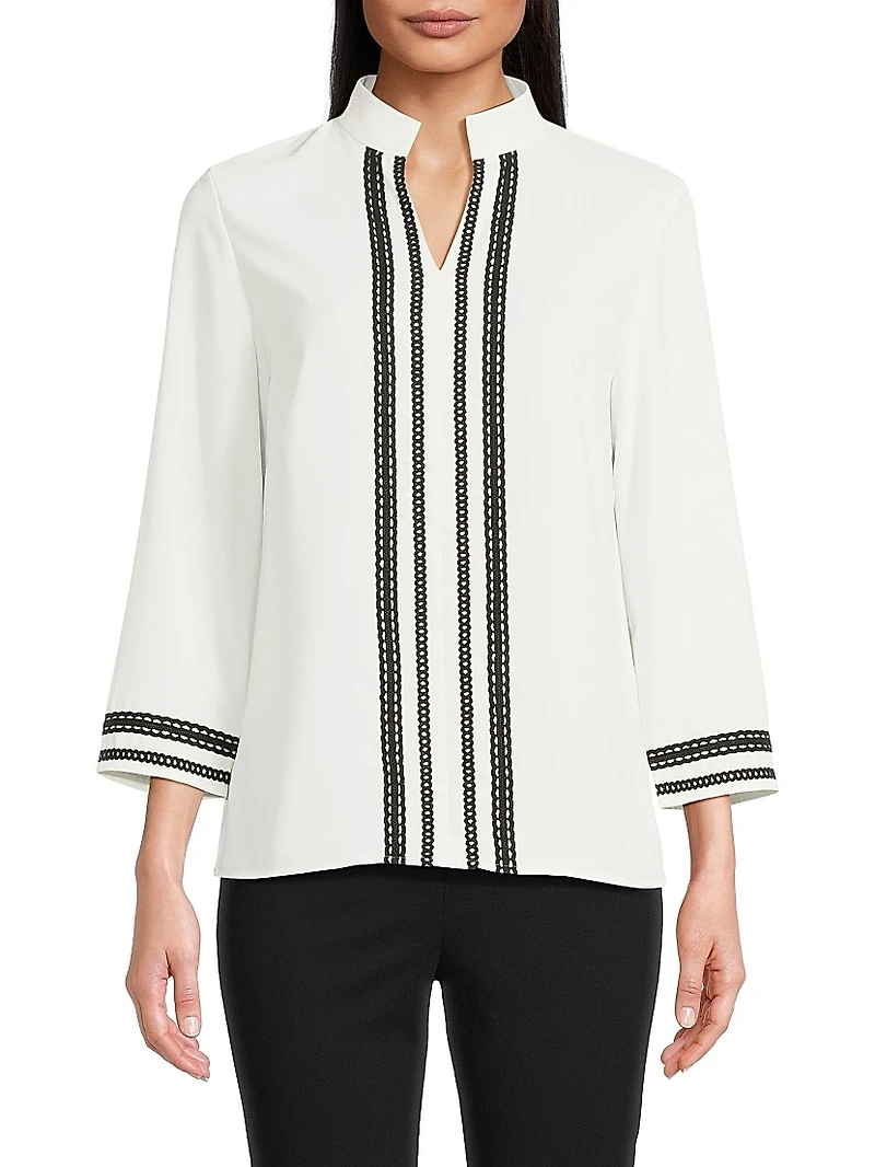 Ribbon Trim Crepe Blouse