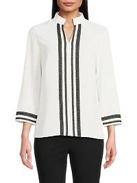 Ribbon Trim Crepe Blouse