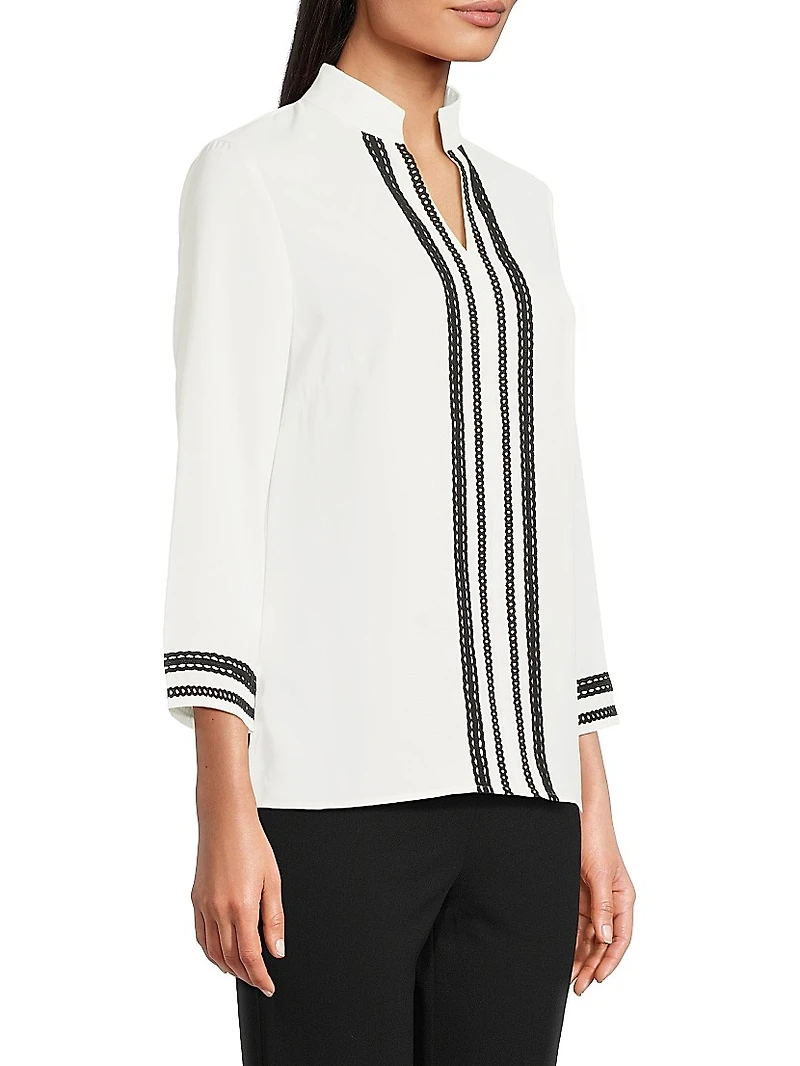 Ribbon Trim Crepe Blouse