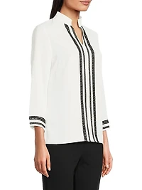Ribbon Trim Crepe Blouse