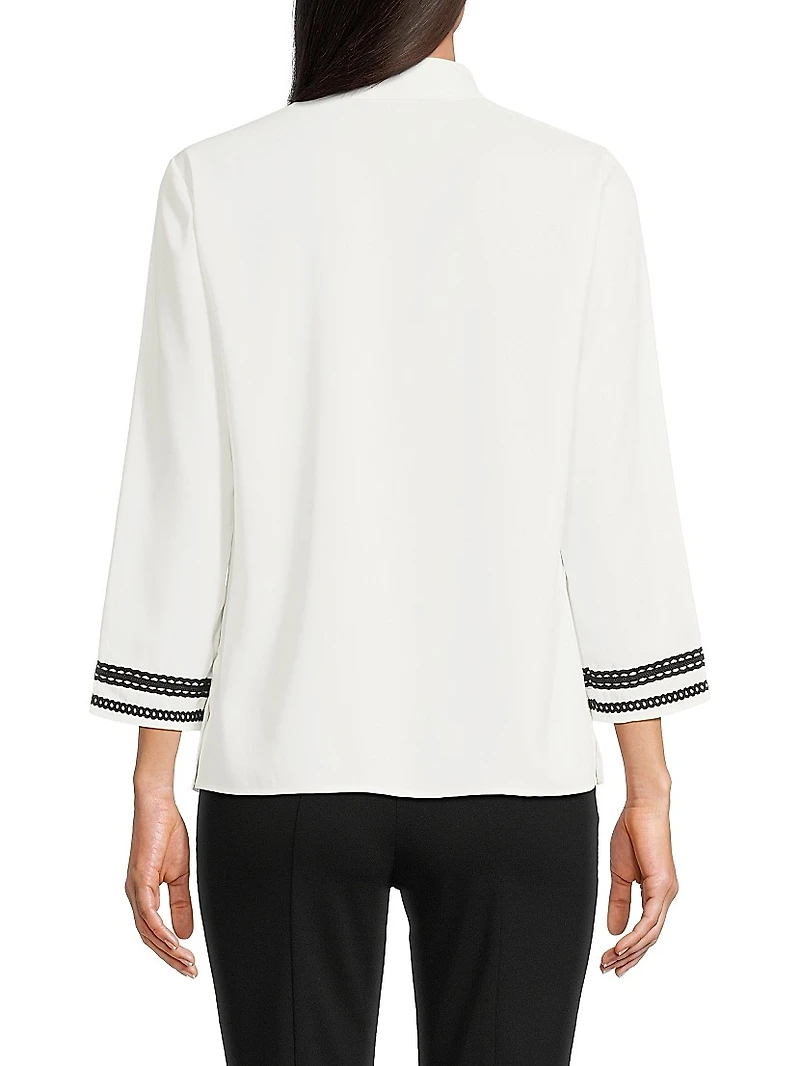 Ribbon Trim Crepe Blouse