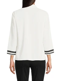 Ribbon Trim Crepe Blouse