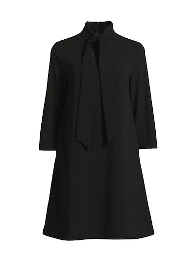 Stretch Deco Crepe Tie-Neck Tent Dress
