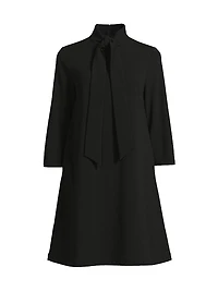 Stretch Deco Crepe Tie-Neck Tent Dress