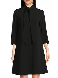 Stretch Deco Crepe Tie-Neck Tent Dress