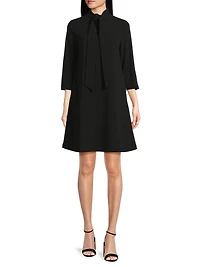 Stretch Deco Crepe Tie-Neck Tent Dress