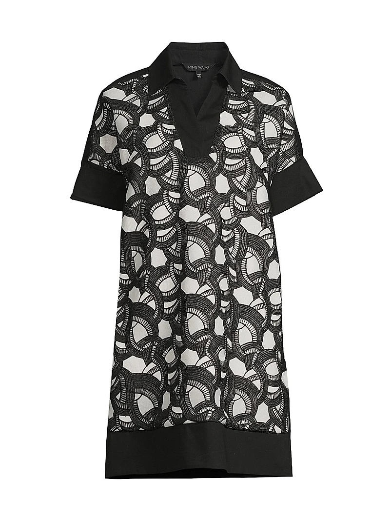 Mixed-Media Lace Shirtdress