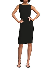 Deco Crepe Boat Neck Sheath Minidress