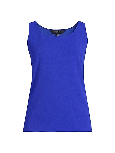 Stretch Deco Crepe Scoop Neck Tank Top