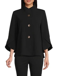 Button-Front Bell-Sleeve Deco Crepe Jacket