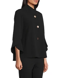 Button-Front Bell-Sleeve Deco Crepe Jacket