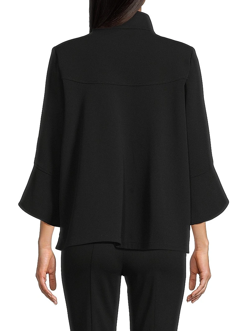 Button-Front Bell-Sleeve Deco Crepe Jacket