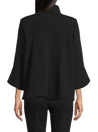 Button-Front Bell-Sleeve Deco Crepe Jacket