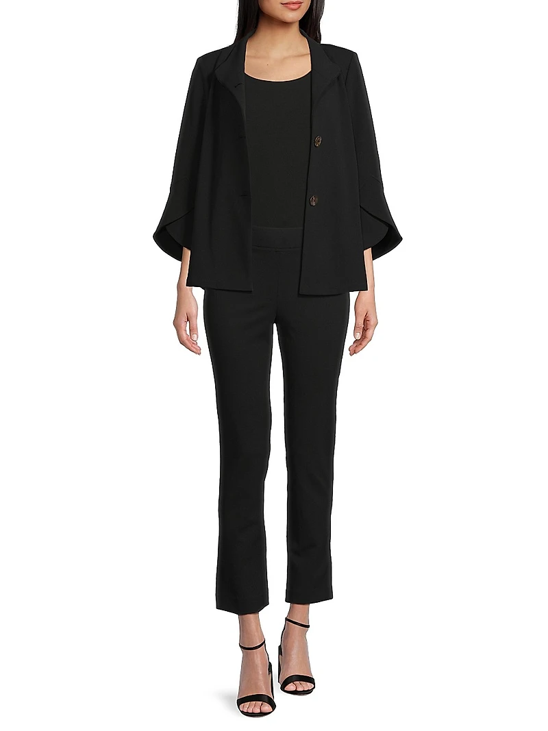 Button-Front Bell-Sleeve Deco Crepe Jacket