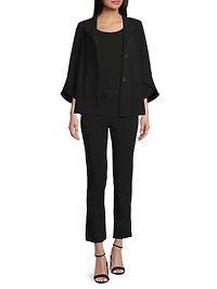 Button-Front Bell-Sleeve Deco Crepe Jacket