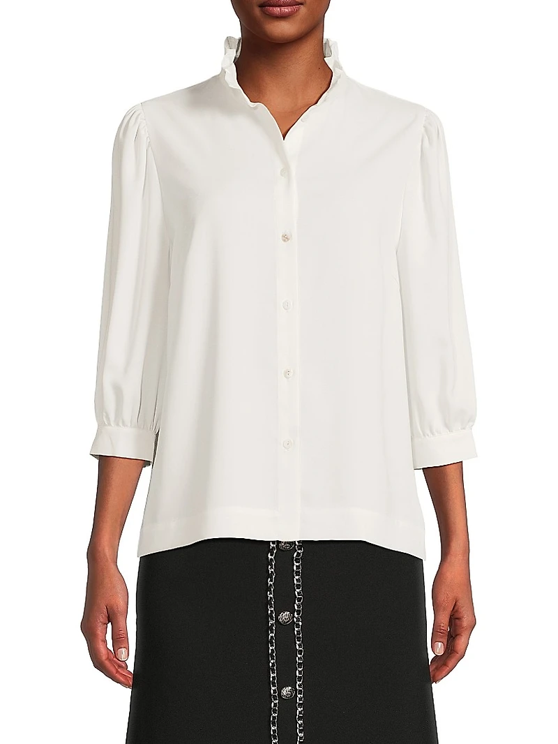 Ruffle Neck Crépe Blouse