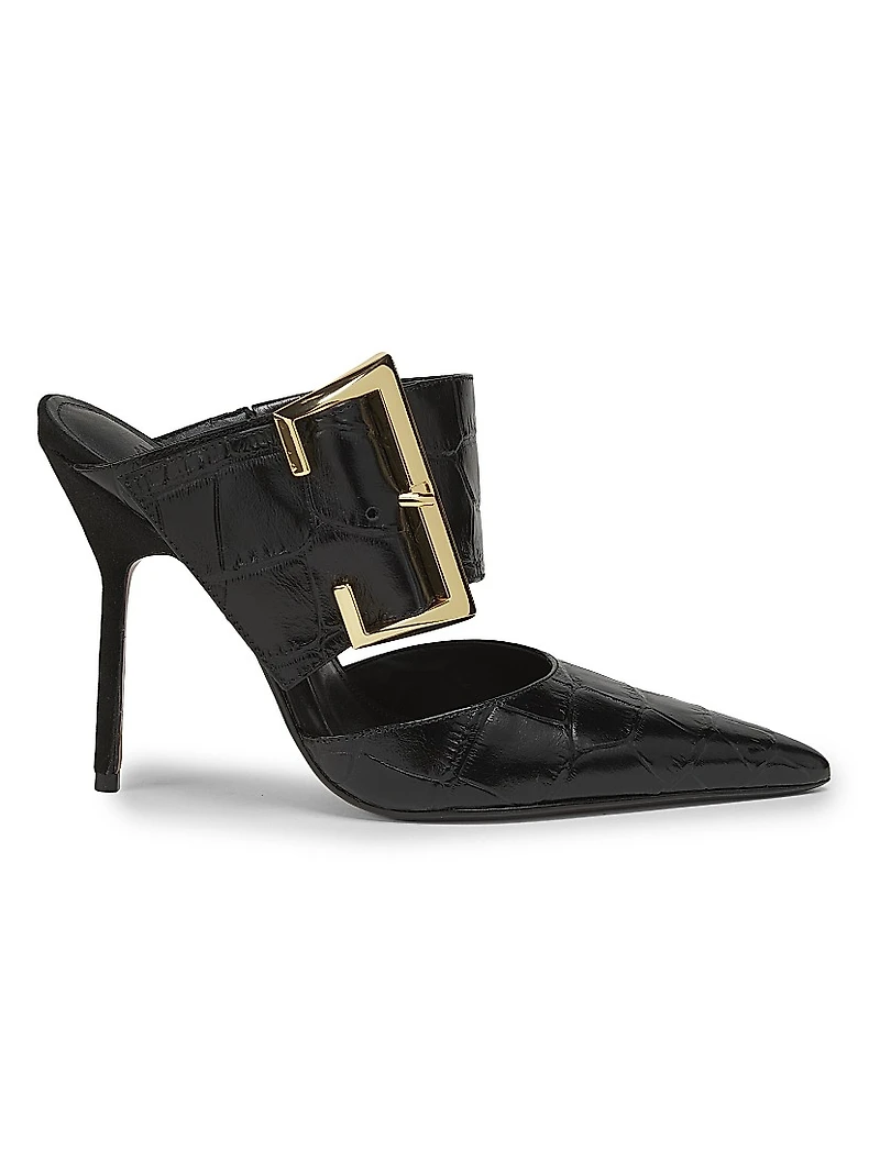 Beatrix 100MM Croc-Embossed Leather Mule Pumps