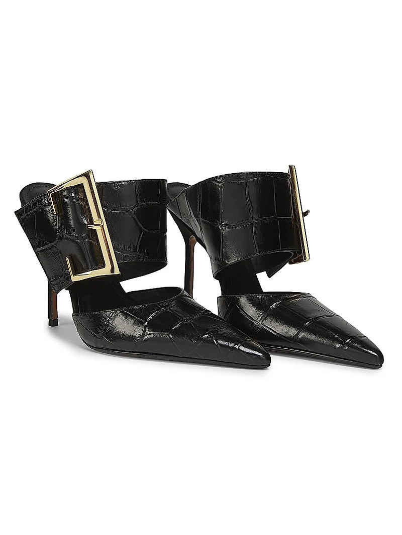 Beatrix 100MM Croc-Embossed Leather Mule Pumps