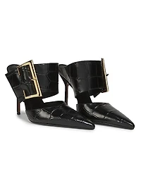 Beatrix 100MM Croc-Embossed Leather Mule Pumps