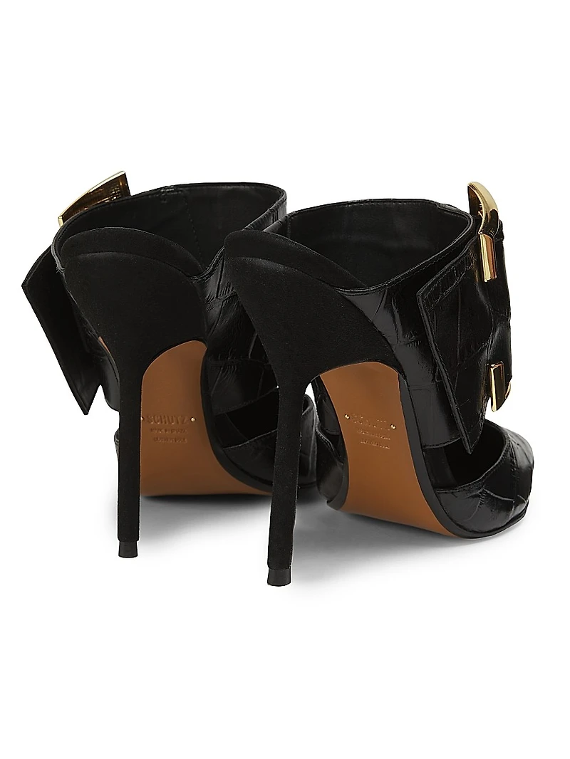 Beatrix 100MM Croc-Embossed Leather Mule Pumps